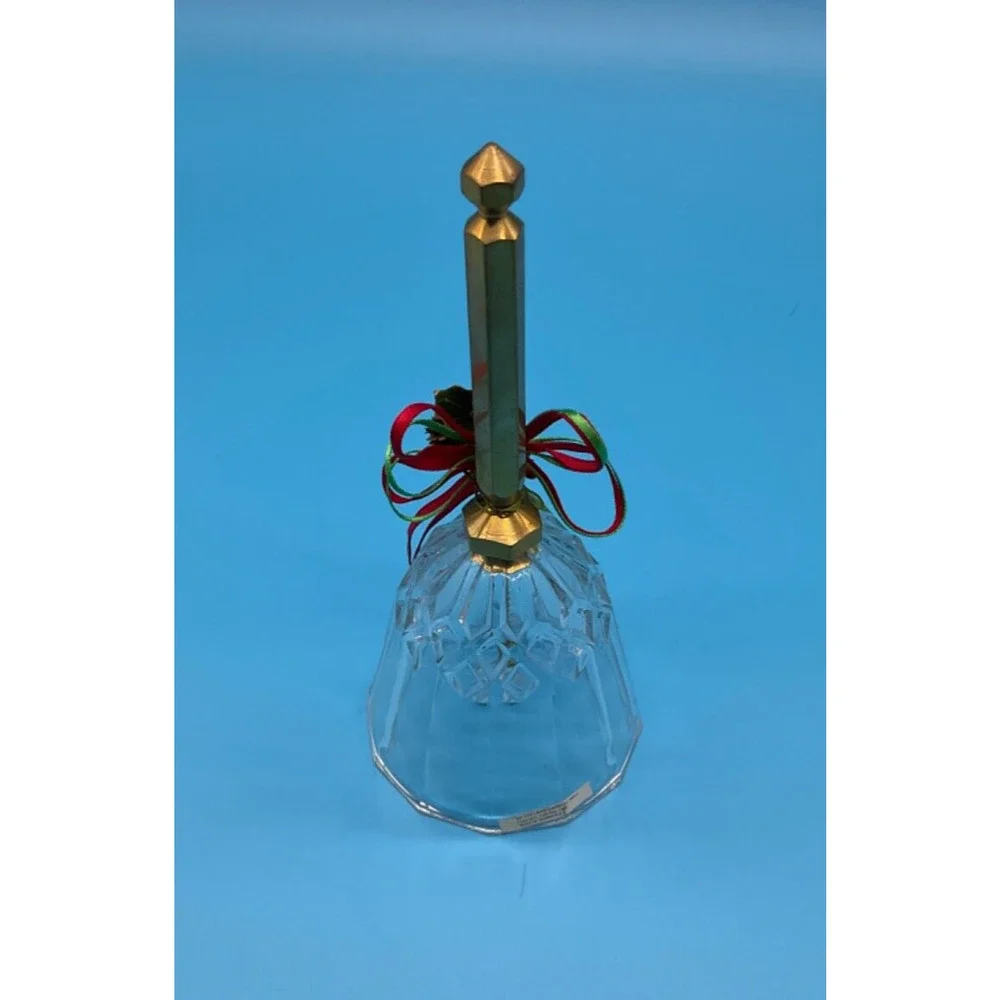 Vintage Lead Crystal Bell 1988 Brass Handle Holiday Decoration Made in Taiwan‎